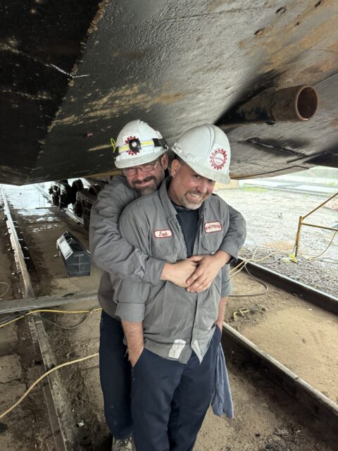 Mactech technicians during marine line boring and ship repair project.