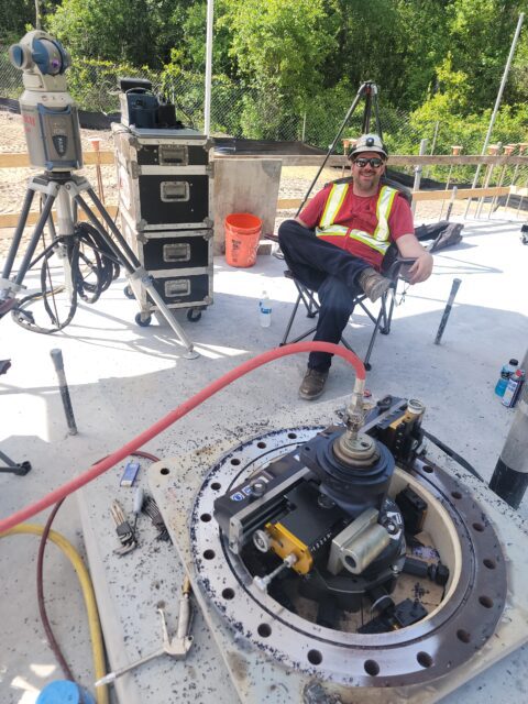 portable flange facer machining a pump flange on-site